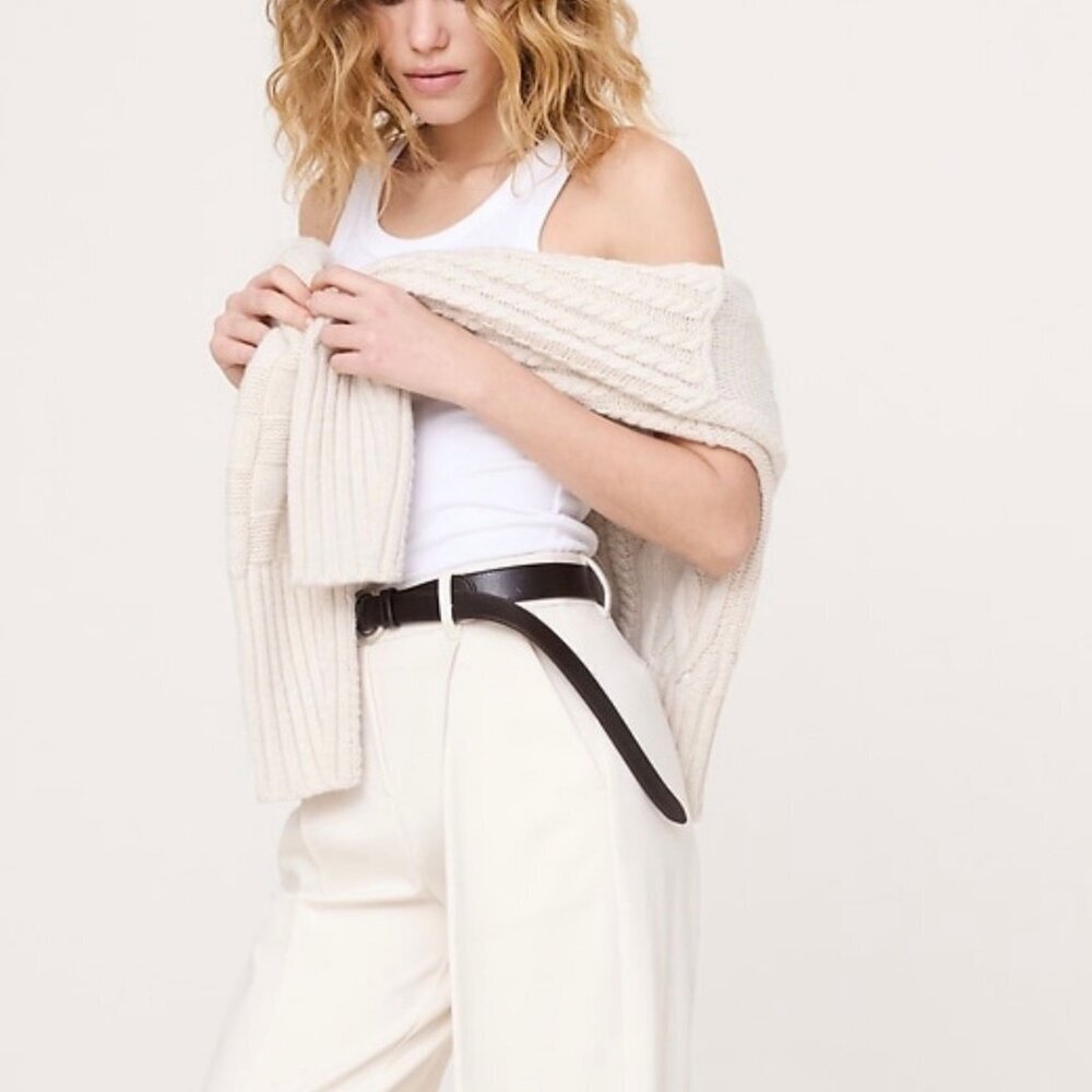 High-Rise Drapey Ponte Pull-On Pant Ivory Cream Tapered Size L - Picture 4 of 4